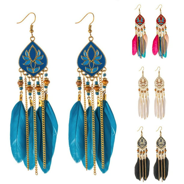 Transer- Dream Catcher Earrings 1-Pair Blue Handmade Traditional Drop Dangle Earrings Gift for Mother Girl Friend 